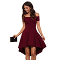 2016 new autumn fashion sexy ball gown solid red sleeveless mini off the shoulder slash collar
