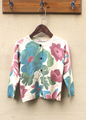 Baby Girls Sweater Spring Autumn Fashion Trend Beige Cute Lotus Flowers Print Sweater Wool Cashmere Cardigan