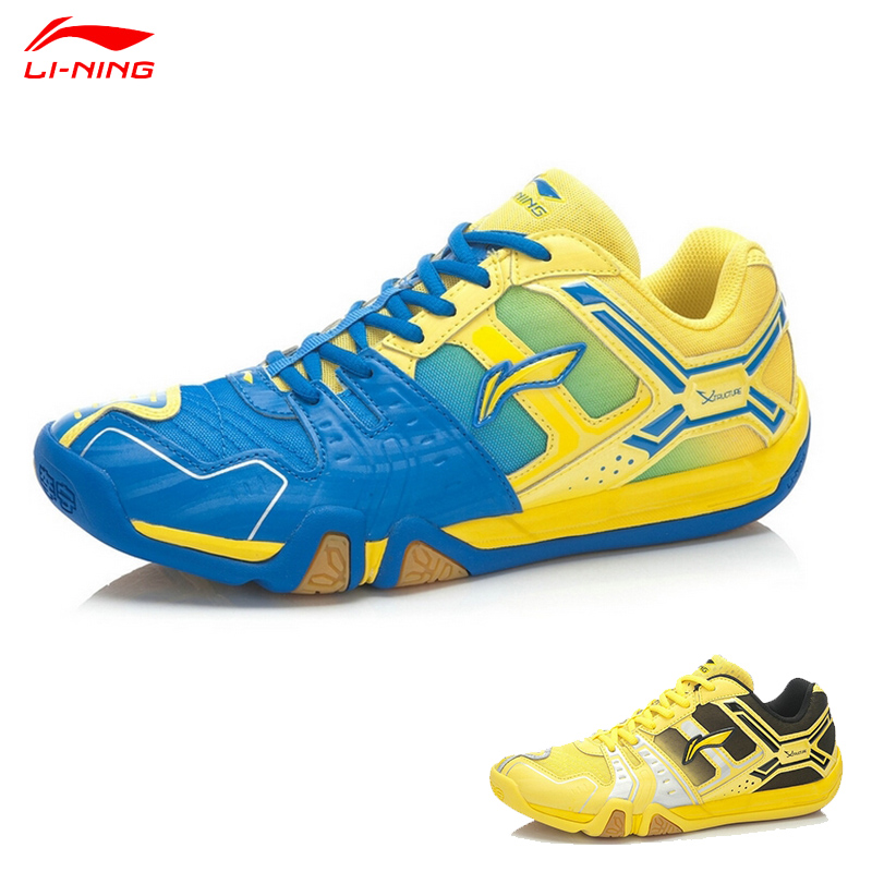 Фотография 2015 Men Badminton Training Shoes  LiNing Badminton shoes AYTK007 Fluorescent Blue and Yellow Color Affixed to the ground TD