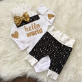 2016 ins baby girl boy clothing set cotton long sleeve T shirt pants caps 3pcs Infant