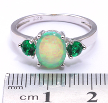 Luxury Bright Color Wholesale Jewelry Green Fire Opal Emerald 925 Silver Stamp Ring Size 5 6