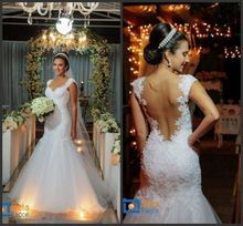 Free Custom Made New 2015 Backless Sweetheart Lace Beads Sexy vestidos de novia Mermaid Wedding Dress High Quality Free Shipping