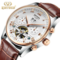 2017 Kinyued Skeleton Tourbillon Mechanical Watch Automatic Men Classic Rose Gold Leather Mechanical Wrist Watches Reloj