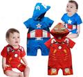 Infant Captain America Iron Man Boy Clothing Baby Toddler Cotton Short Sleeve Hooded Super Man Rompers