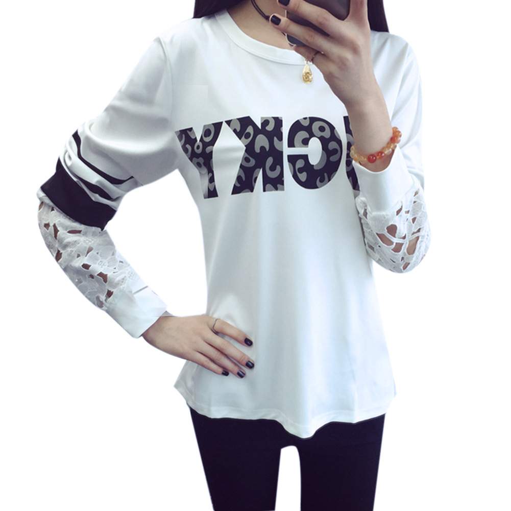 Korean alphabet hollow T-shirt bottoming shirt size stitching loose long sleeved sweaterTT-shirt
