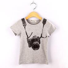 Kid Boys Camera Print T shirt Short Sleeve Pullover Shirt Tops 2 7Y Baby Clothes Free