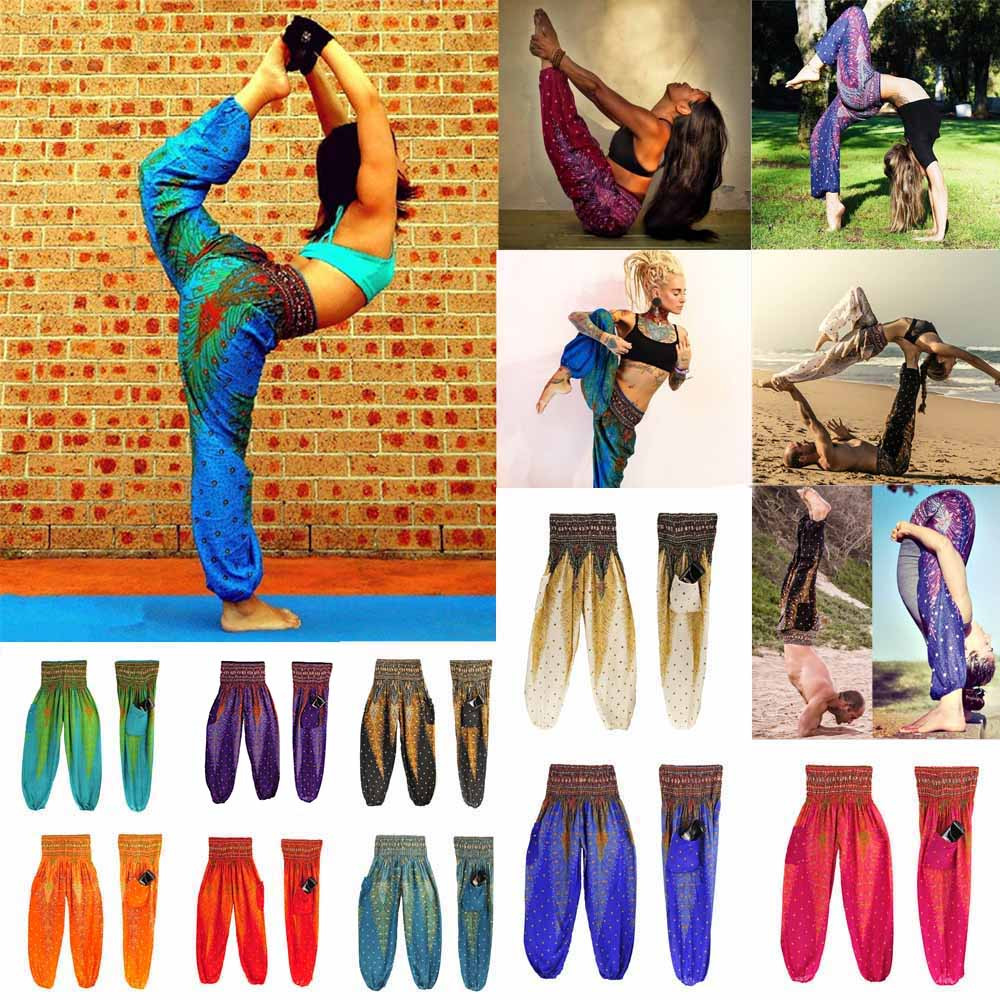 Description Picture 4 of itemBoho Yoga Pants Men Women Thai Harem Trousers Boho Festival Hippy Smock High Waist Yoga Leggings Sport Pants Calzas Mujer @40
