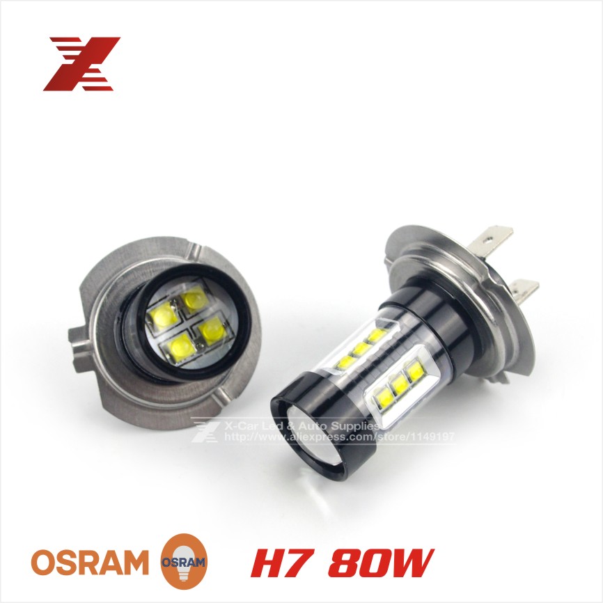 Image of 2x 80W H7 LED Bulb 16 SMD OSRAM Car Fog Light DC 12V~24V 360 Degree 760lm White Fog Light 6000K DRL Fog Lamp Light Sourcing