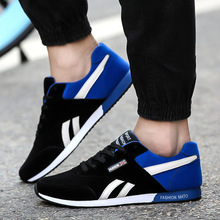 2016 Fashion Men Shoes Lace Up Flat Flock Men Casual Shoes Blue Trainers Casual Shoes Black Zapatillas Hombre Size 44