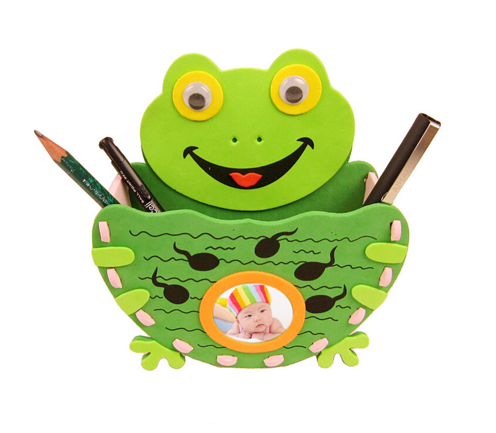 Kids Diy Handmade Frog Pen Container Holder Desktop Organizer