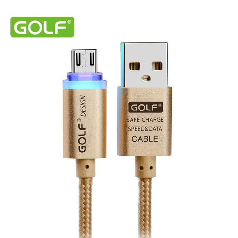 Image of Golf Original Crystal LED light Micro V8 USB data Cable Metal Nylon cable 2.1A charger for Samsung Galaxy HTC Sony Xiaomi Meizu