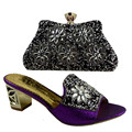 No 1383 Italian Shoe And Bag Set PU Cotton Fabric African Shoe With Bags Purple