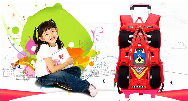 Children\\\'s-cartoon-car-stereo-rod-rolling-suitcase-luggage-bag-children-3D-trolley-school-bags-1