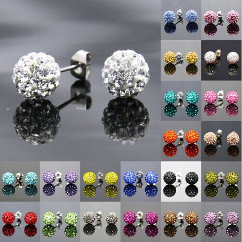 Image of 10 Colors Shamballa earring 2016 korean girl Fashion Jewelry Statement Silver color Doubled Side stud earrings For Women E1648