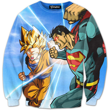 New Fashion Women Men Cartoon Crewneck Pullovers Anime Goku VS Superman 3D Sweatshirt Long Sleeve Outerwear