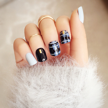 new 24PCS / set Nail finished fake nails, rivets, classic plaid patch full coverage nail design tool