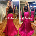 Two Pieces Prom Dresses vestidos de fiesta largos elegantes 2016 Black Mermaid Satin Party Gowns Evening
