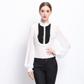 2017 Spring Women Elegant Ruffled Lace Collar Long Sleeve Brand Silk Blouse Shirts embroidery diamond Shirts
