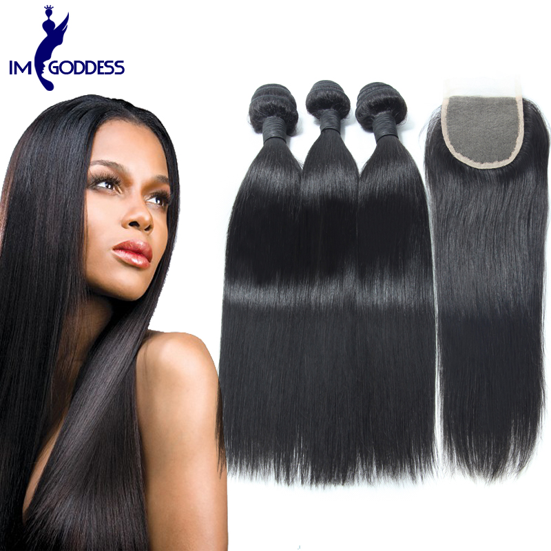 Image of Peruvian Virgin Hair Straight 3pcs Peruvian Hair Weft with 1pc Lace Closure Human Hair Weave with Closure IMGoddesshair products
