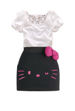 2015 summer hello kitty girls clothes skirt sets children short two pieces t shirt skirt kids