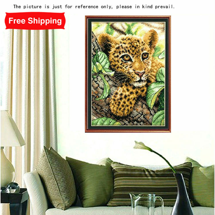 Image of New Dmc Animal Little Leopard Embroidery Cross Stitch Kit Handmade Needlework Cross-stitching Home Decor In Stock Free Shipping
