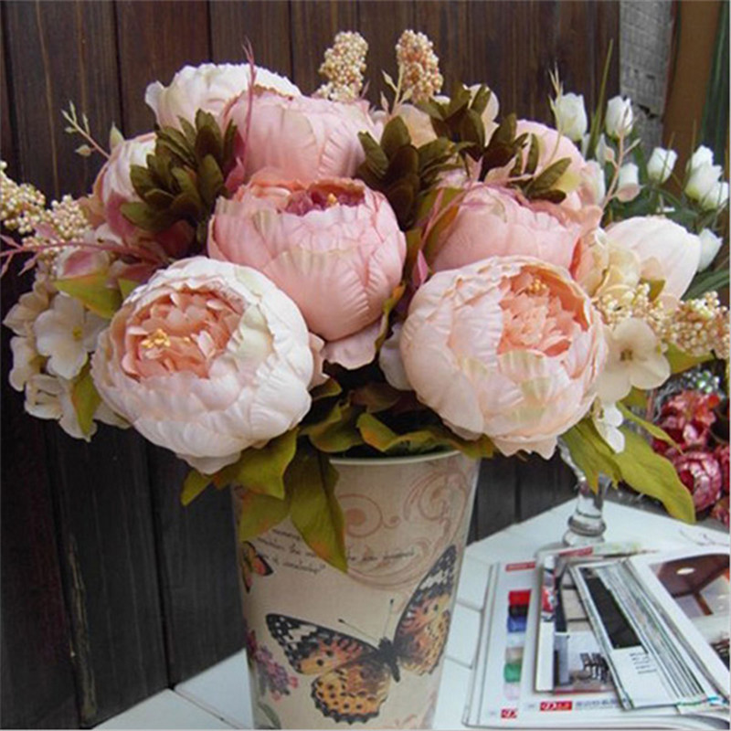 Image of 2 Color 1xBouquet Elegant Artificial Peony Silk Flowers Floral Home Wedding Party Decor Decoration Flores Artificiales Pompom