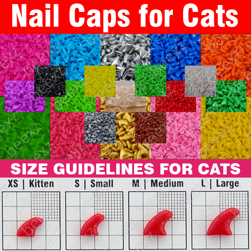 Image of 120pcs - Soft Nail Caps for Cats + 6x Adhesive Glue + 6x Applicator /* XS, S, M, L, paw, claw, cover, lot, cat */