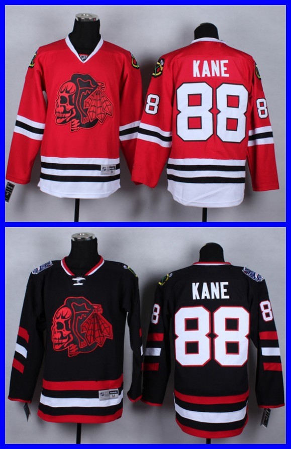 2015 NEW Cheap Chicago Blackhawks Jerseys Patrick Kane 88 RED SKULL Men's Ice Hockey Jersey