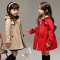 2016 Spring Girls Clothing Long Sleeve Trench British Style Long Design Baby Outerwear