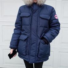 Discount winter raccoon fur collar hooded tooling coat coat loose cotton quilted jacket dress personality