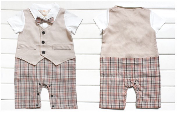Kid Clothing Suit One Piece Short Sleeve Boy s Romper Gentleman Tie Vest font b Plaid