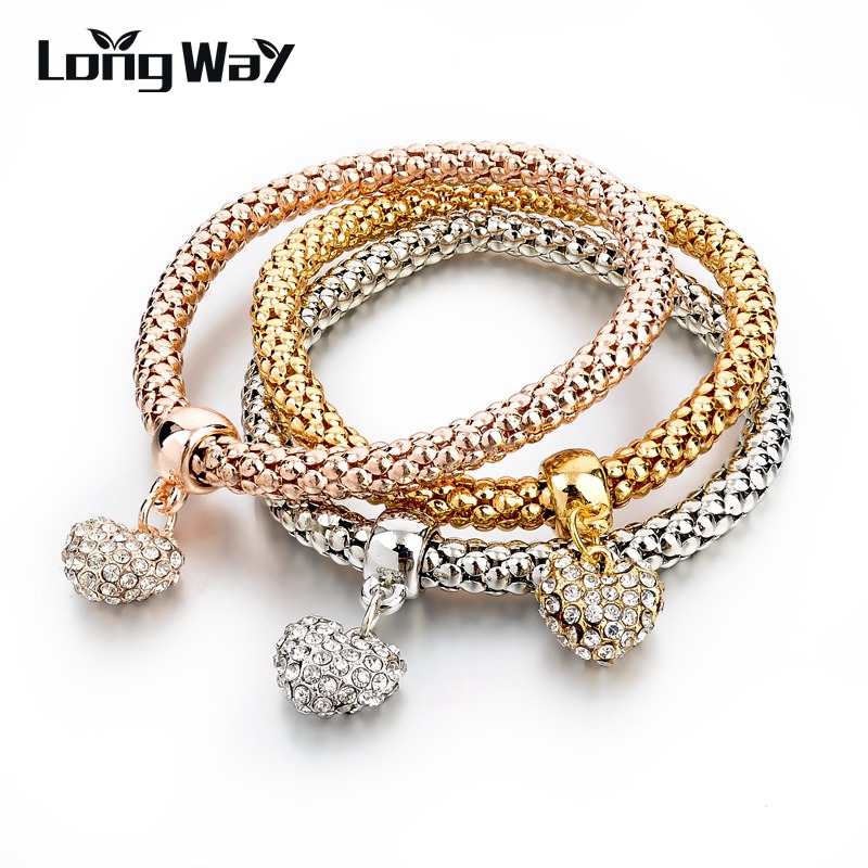 Image of 2016 3Pcs Gold Filled Charm Bracelets For Women Pulseiras Luxury Love Bracelet Fashion Multilayer Bracelet SBR150183