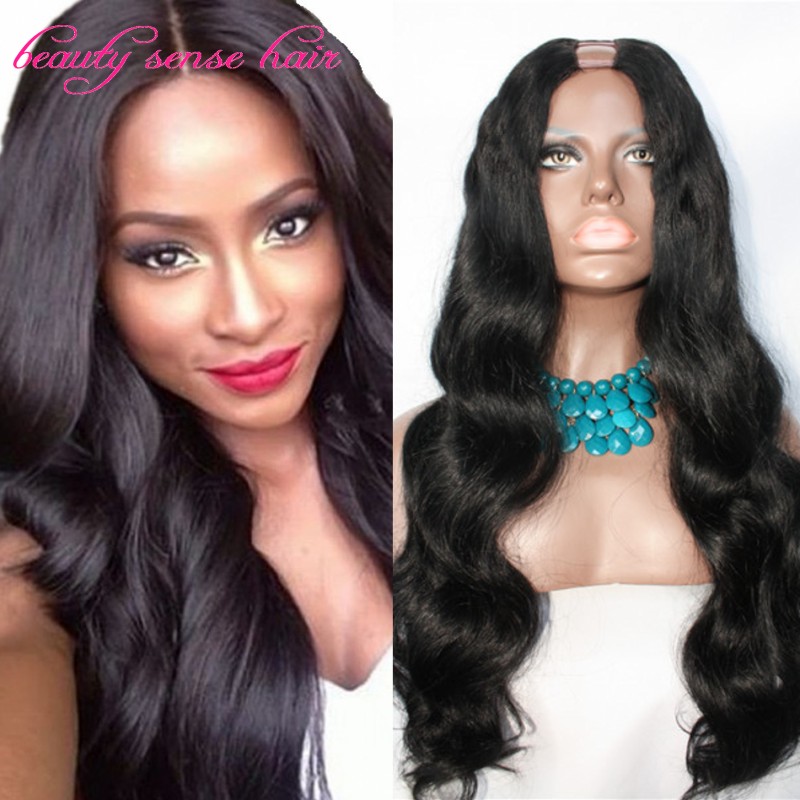 Image of 2016 Instock 8A Grade Unprocessed U part wig Brazilian Virgin hair Narrow part size on middle part human hair U part wigs