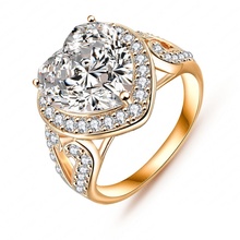 Big Heart Ring Real Platinum/18K Gold Plated Micro Pave Clear AAA Swiss Cubic Zirconia Forever Ring CRI0027