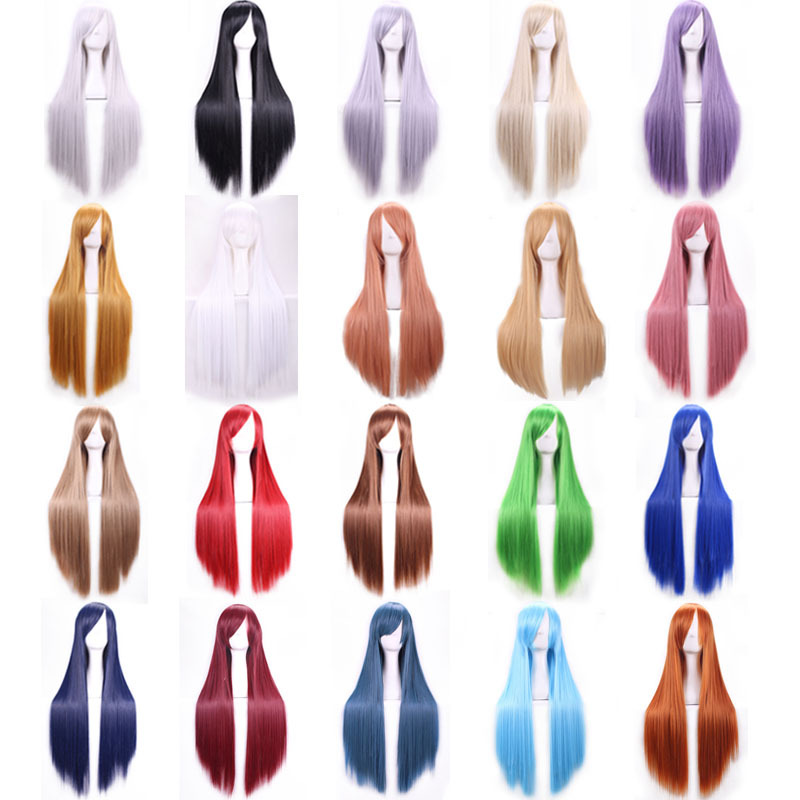 Image of 80cm Heat Resistant Anime Cosplay Wigs 20Color Harajuku Party Wig Young Long Straight Synthetic Hair Wig 250g +Cap