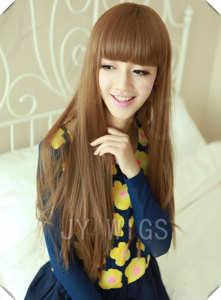 Image of Long Straight Blonde Wig Womens Lady's Synthetic Women's Cute Fringe U Part Hair Wigs Long Straight Blonde Wig