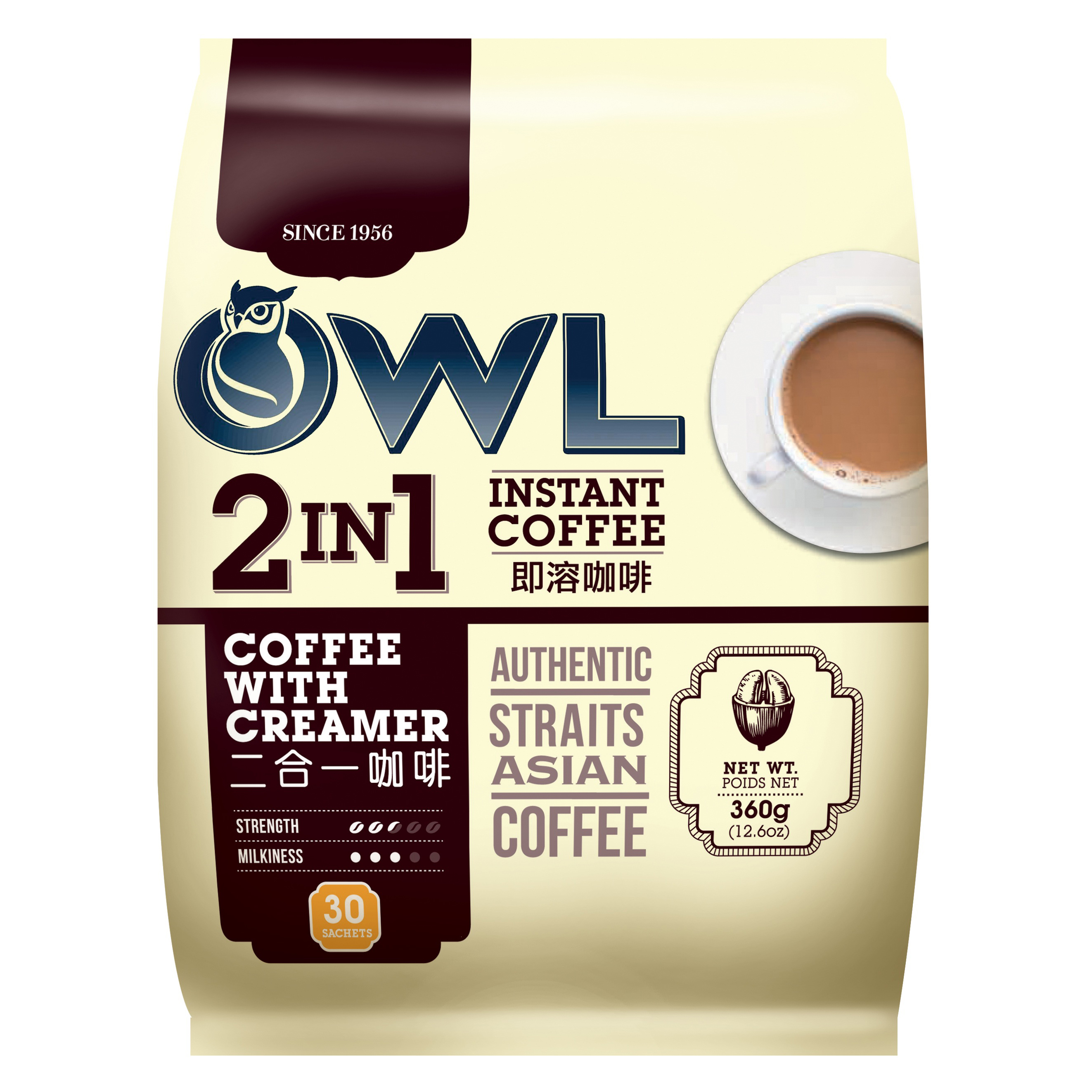 Singapore Owl coffee 360g Two in one Sugarless Creamer Instant Sugar free Milk Fragrant Coffee Slimming