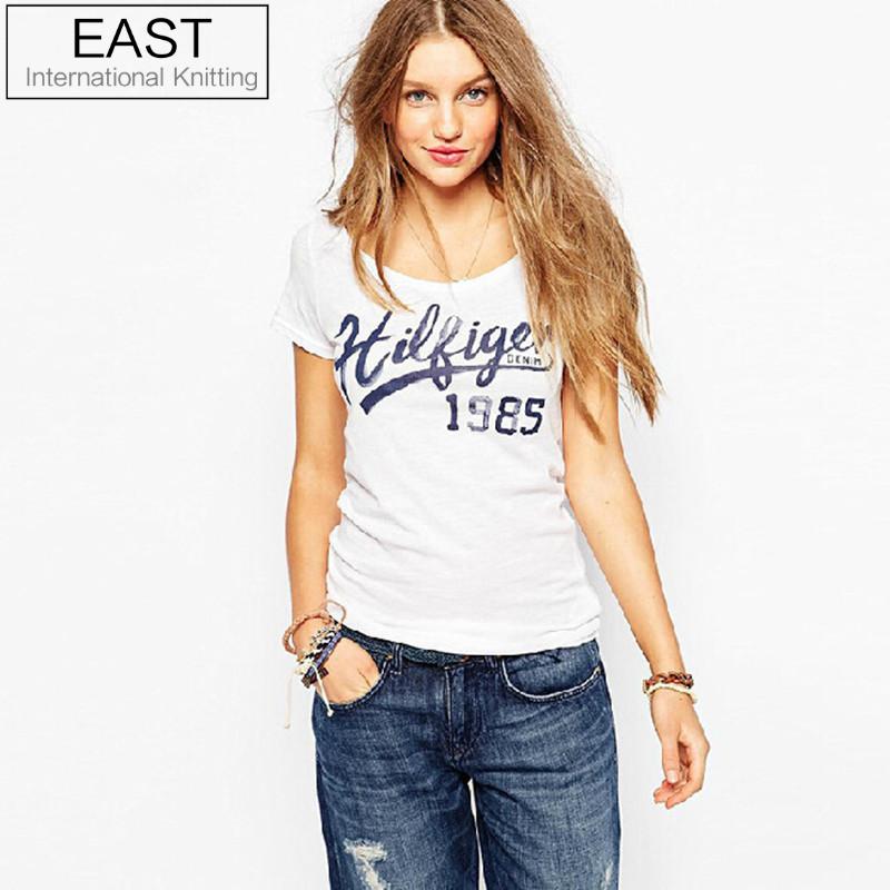 European Street Fashion Slim Summer Basic t shirt Women 2015 New Letter Print Casual Slim Women Tops