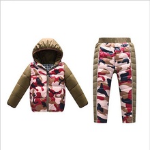 2015 Kids Down Jacket+Trousers for Winter Top Quality Boys & Girls Camouflage Thermal Clothing Suits Children Suits Infantil Q8