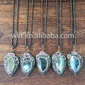 Natural freeform labradorite necklace gorgeous fashion black rhinestone paved stone necklace