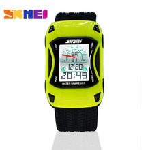 2015 SKMEI marca de silicona Jelly 50 M niños deportes impermeable relojes de colores LED del coche de dibujos animados digitales relojes de pulsera para niños