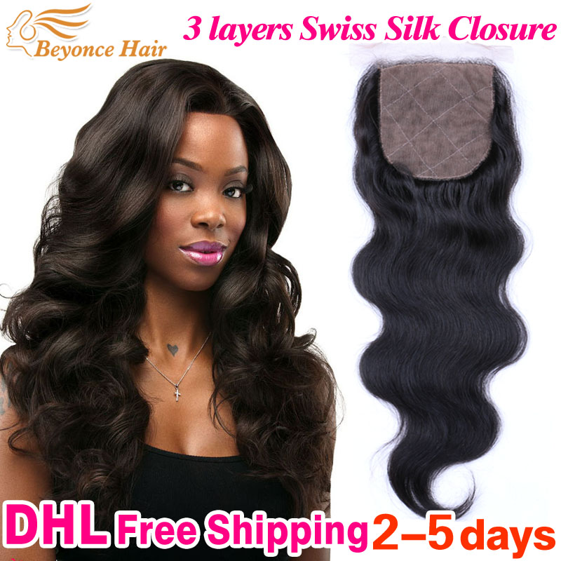 Image of Unprocessed 7A Human Virgin Hair Silk Base Closure Brazilian Body Wave closure 4*4 human hair closure With 8"-20" Free Shipping
