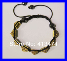 5pcs/lot golden mens crystal rhinestone pave sideway shamballa spike beads bracelet in bulk