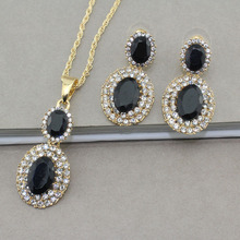 African female wedding jewelry jewelry set 18K Gold Plated Black Crystal Necklace Pendant Earrings accessories