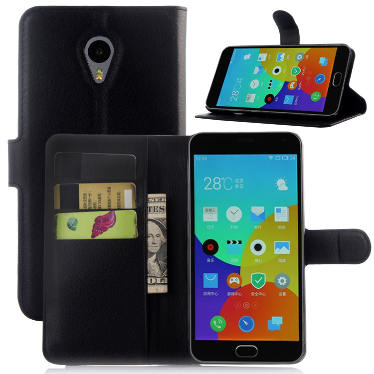 50pcs Plastic Back Credit card Stand Holder Phone Protective PU Wallet Flip Cover For Meizu Meilan Metal 5.5