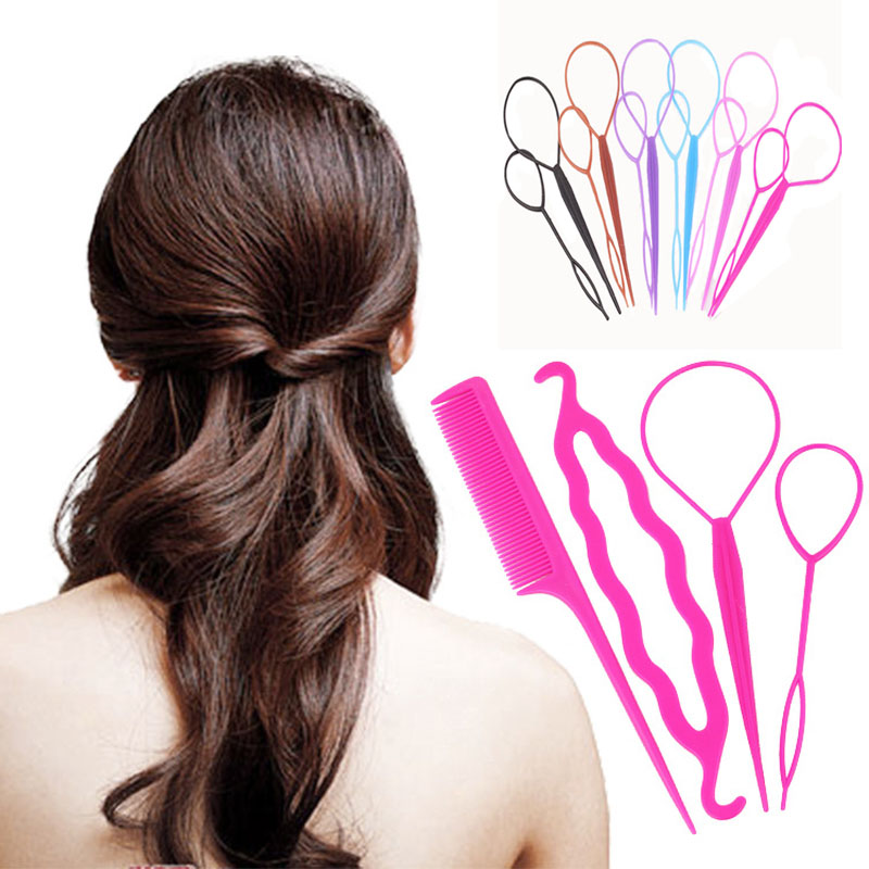 Image of 4 pcs Hair Twist Styling Clip Stick Bun Donut Maker Braid Tool Set Hair Accessories 5 Colors Available Y2R1C
