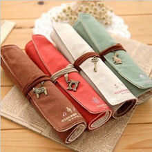 High Quality Canvas Roll Up Pen Pencil Case Holder Makeup Brush Bag Pouch 41G4Y