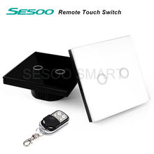 EU/UK Standard SESOO Remote Control Switches 2 Gang 1 Way,Crystal Glass Switch Panel,Remote Wall Touch Switch+LED Indicator