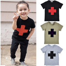 summer Kikikids boys Kids t shirt fashion children shortsleeved tshirt Cartoon cross pattern printing coat brand clothes for boy