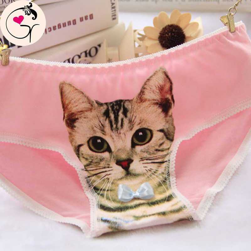 Image of Ropa Intimates Sexy Panties String Pink Women Briefs Personalized Kitty Ladies Underwear Women Cotton Female Kitten Meow Star